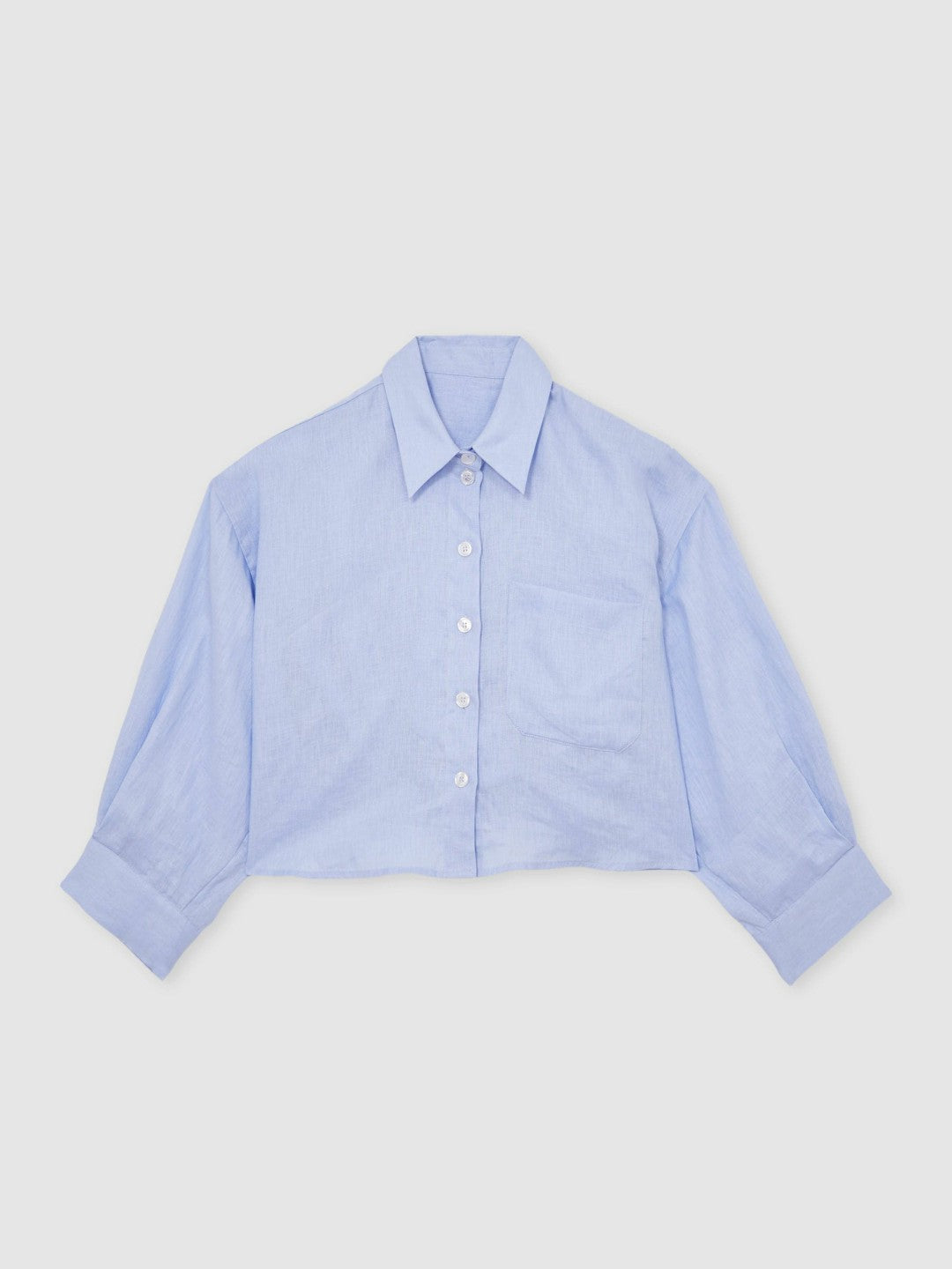 Oversize Linen Cropped Shirt in Blue Women | Reiss