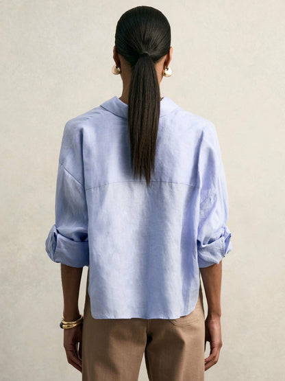 Oversize Linen Cropped Shirt in Blue Women | Reiss
