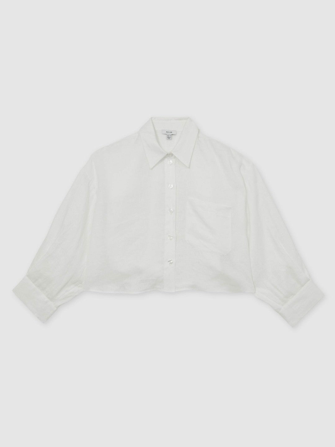 Oversize Linen Cropped Shirt in White Women | Reiss