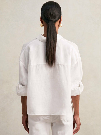 Oversize Linen Cropped Shirt in White Women | Reiss