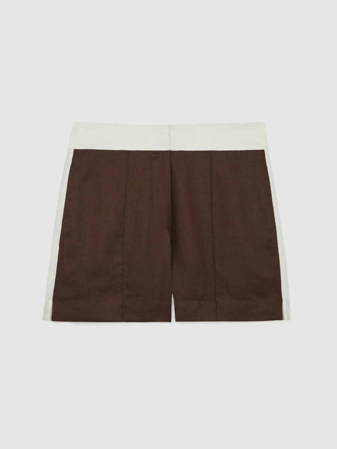 Linen Colourblock Shorts in Chocolate/Cream Women | Reiss