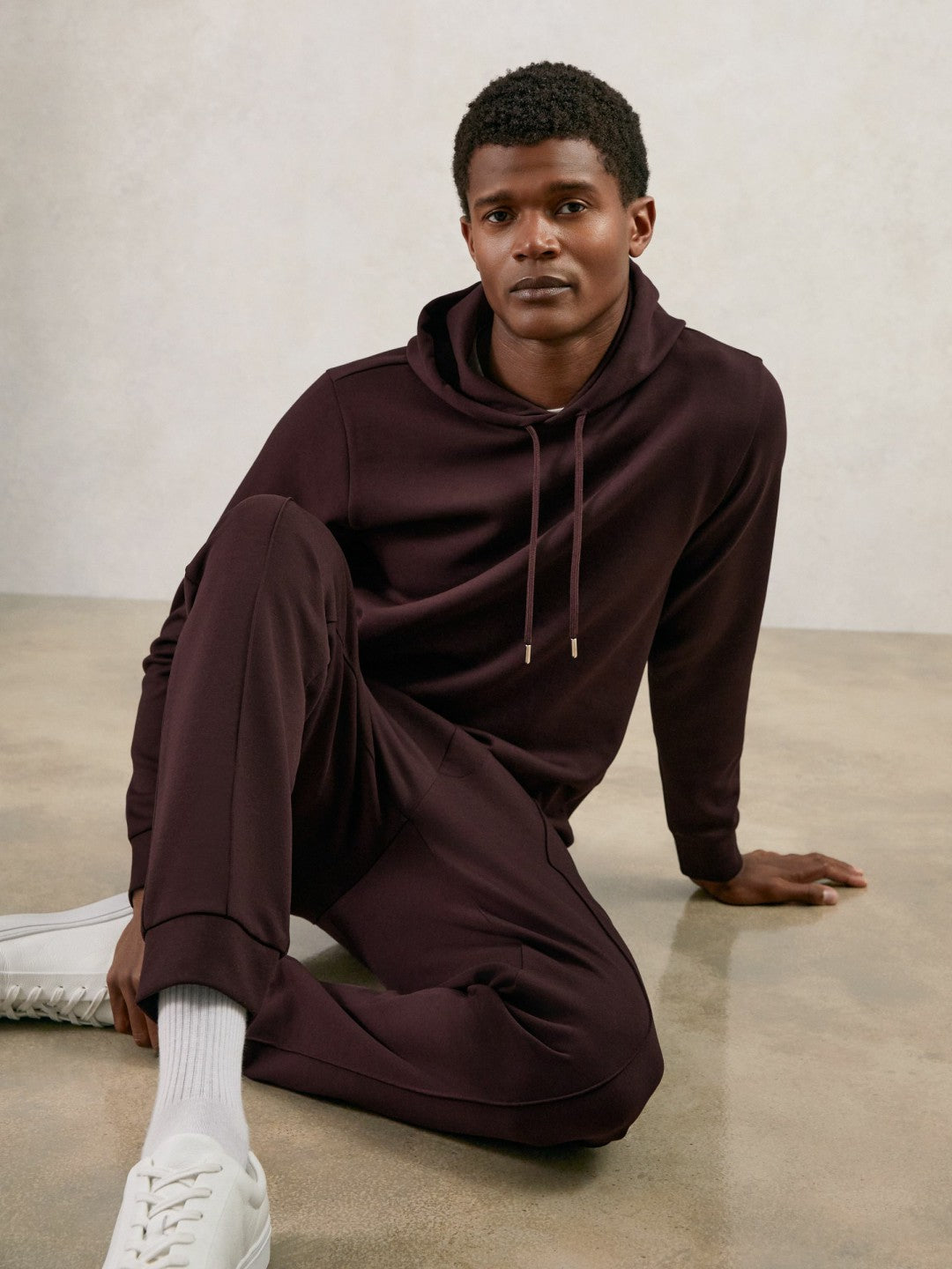 Interlock Jersey Drawstring Hoodie in Cherry Red Men | Reiss