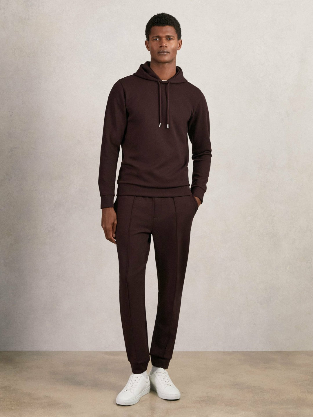 Interlock Jersey Drawstring Hoodie in Cherry Red Men | Reiss