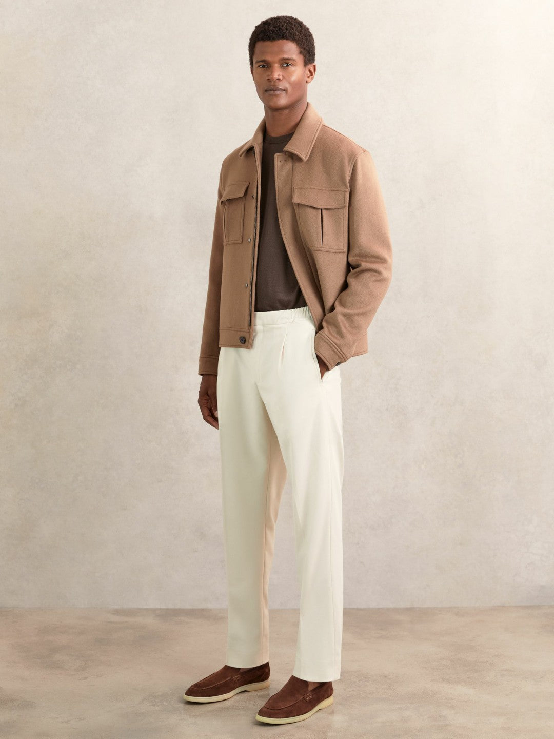 Tapered Drawstring Tailored Trousers in Ecru Men | Reiss