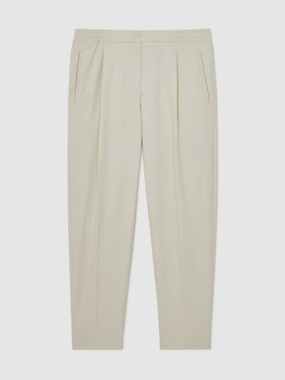 Tapered Drawstring Tailored Trousers in Ecru Men | Reiss