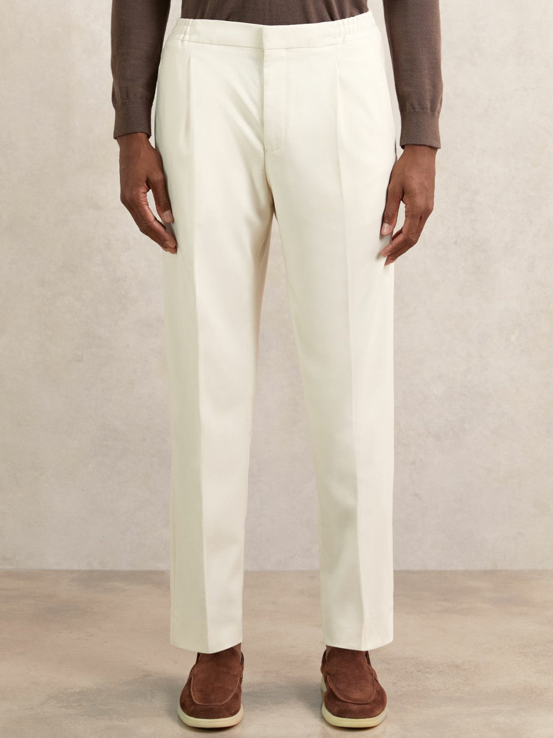 Tapered Drawstring Tailored Trousers in Ecru Men | Reiss