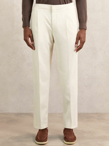Tapered Drawstring Tailored Trousers in Ecru Men | Reiss