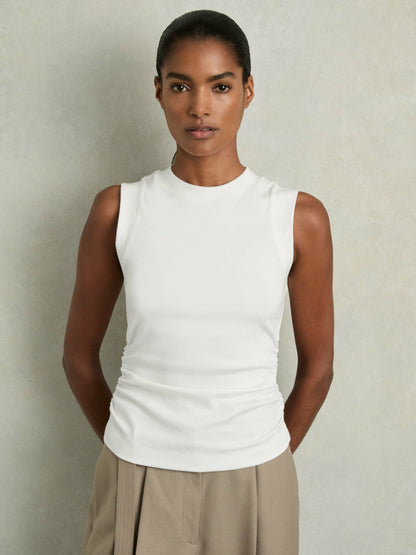 Ribbed Ruched Waist Vest in White Women | Reiss