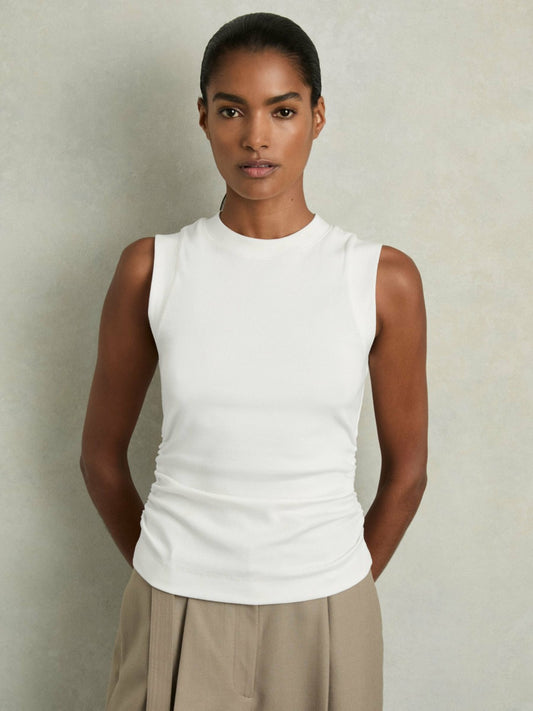 Ribbed Ruched Waist Vest in White Women | Reiss