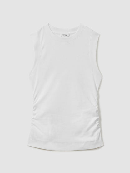 Ribbed Ruched Waist Vest in White Women | Reiss