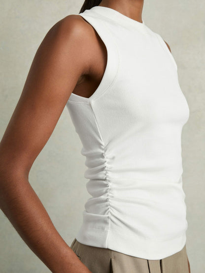 Ribbed Ruched Waist Vest in White Women | Reiss