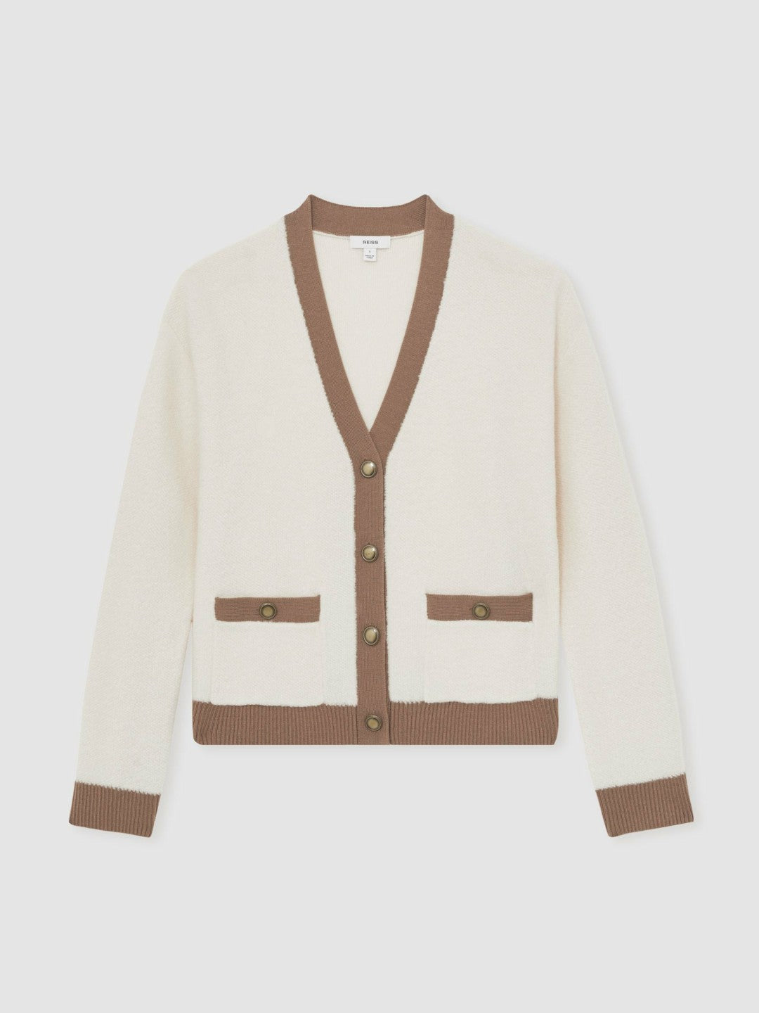 Wool Colourblock Cardigan in Cream/Neutral Women | Reiss