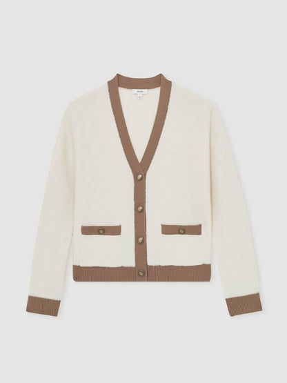 Wool Colourblock Cardigan in Cream/Neutral Women | Reiss