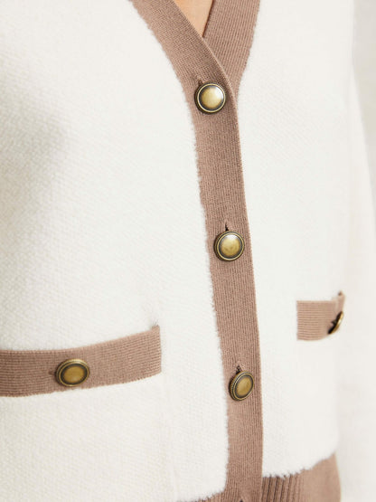 Wool Colourblock Cardigan in Cream/Neutral Women | Reiss