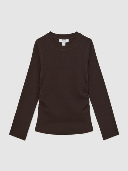4-9 yrs Cotton Ruched Long-Sleeve T-Shirt with Stretch in Chocolate Children & Baby | Reiss
