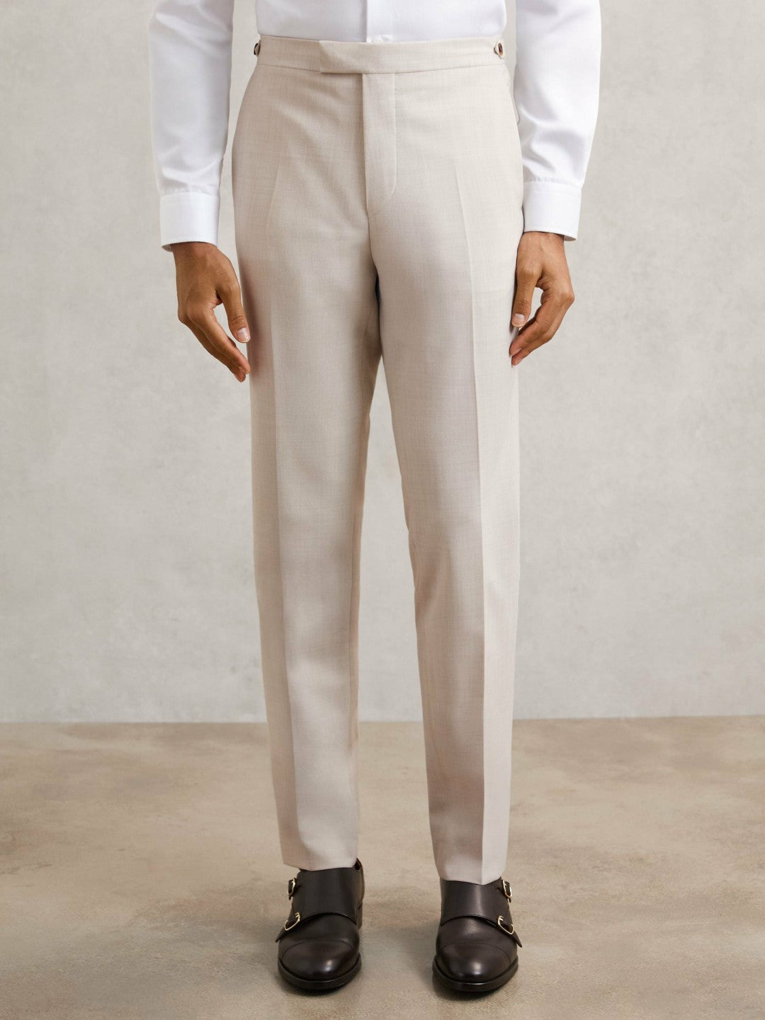 Slim-Fit Textured Suit Trousers With Wool in Stone Men | Reiss