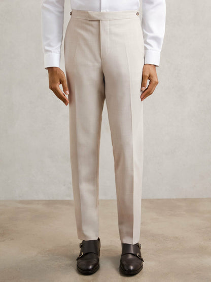 Slim-Fit Textured Suit Trousers With Wool in Stone Men | Reiss