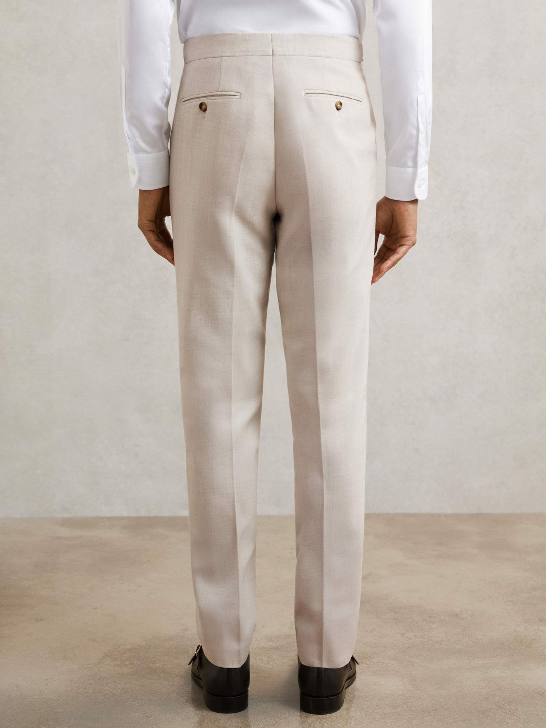 Slim-Fit Textured Suit Trousers With Wool in Stone Men | Reiss