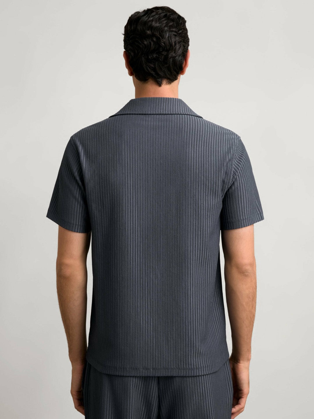Textured-Stripe Cuban-Collar Shirt in Petrol Blue Men | Reiss