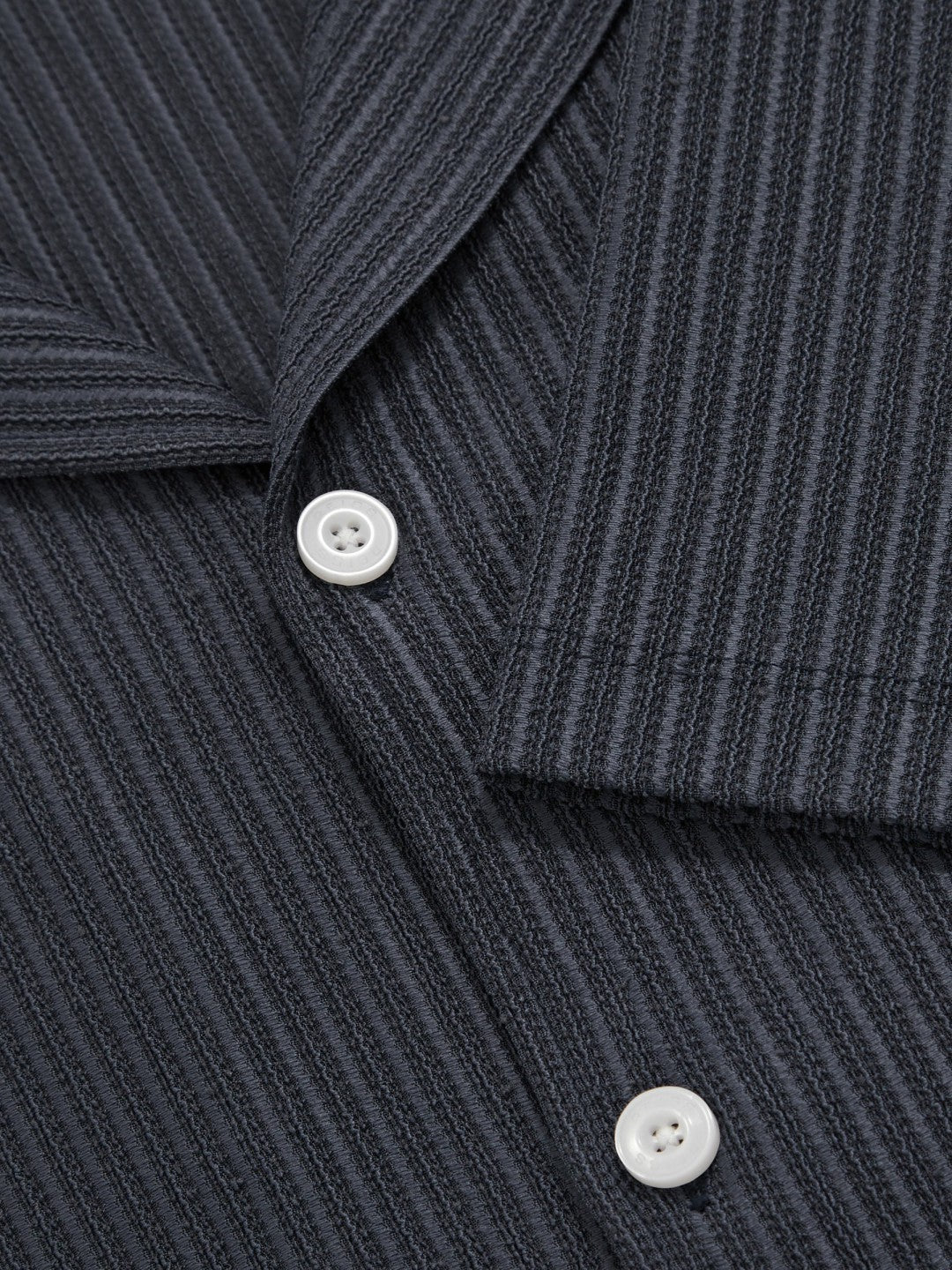 Textured-Stripe Cuban-Collar Shirt in Petrol Blue Men | Reiss