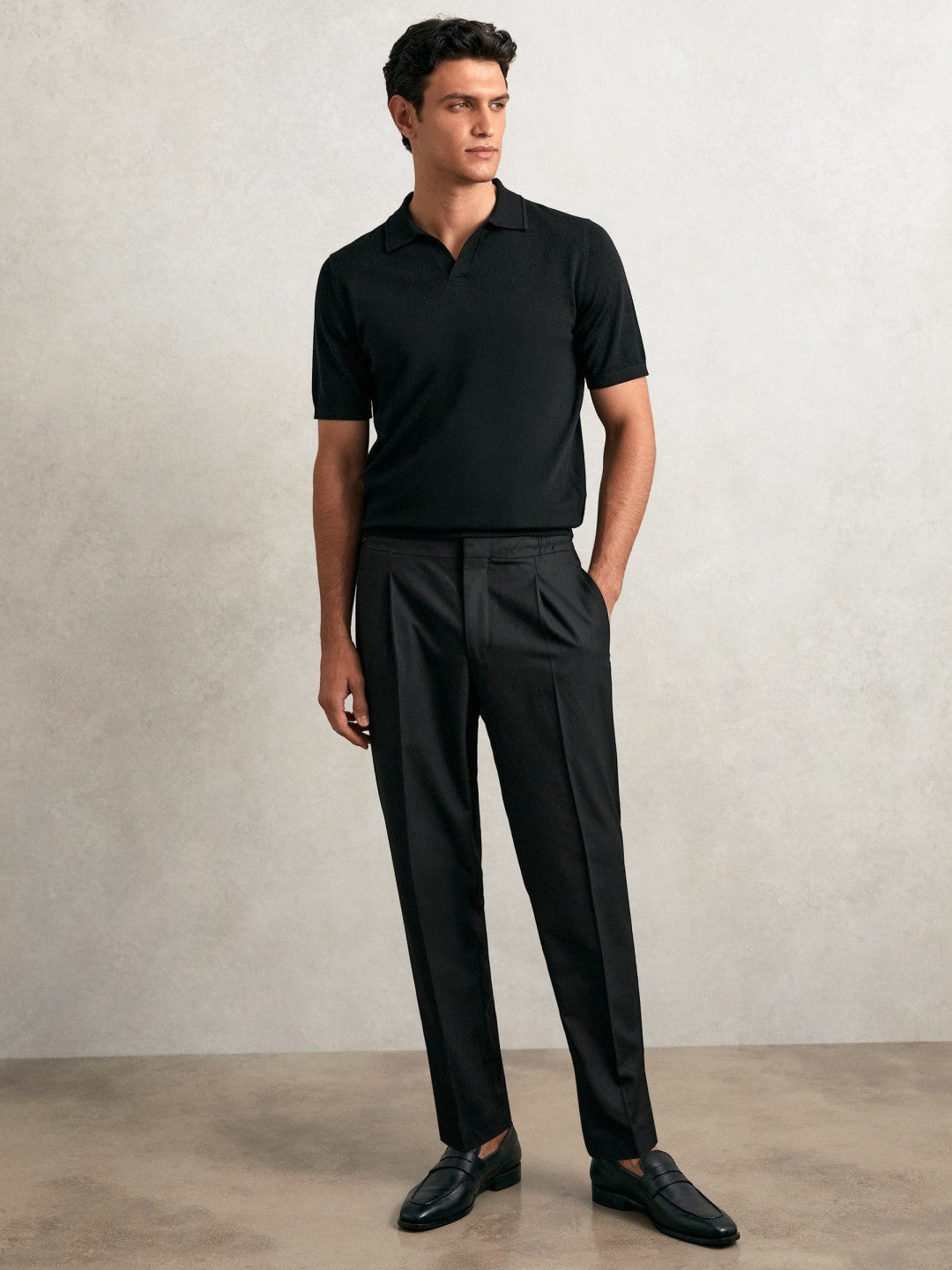 Tapered Drawstring Tailored Trousers in Black Men | Reiss