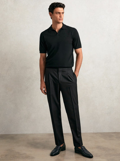 Tapered Drawstring Tailored Trousers in Black Men | Reiss