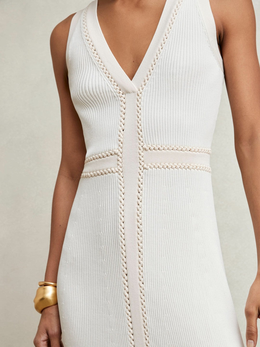 Craft-Stitch Knitted Midi Dress in Ivory Women | Reiss