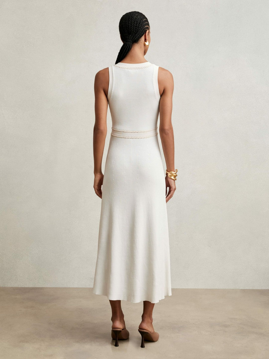 Craft-Stitch Knitted Midi Dress in Ivory Women | Reiss