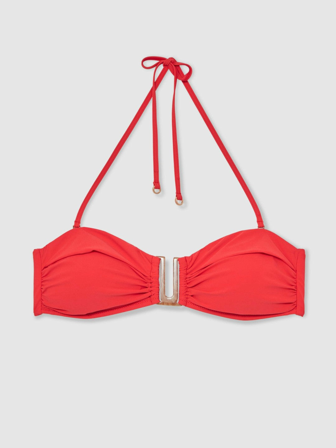 Removable Strap Bandeau Bikini Top in Coral Red Women | Reiss