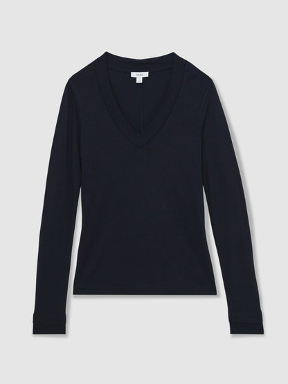 Jersey V-Neck Top in Navy Women | Reiss