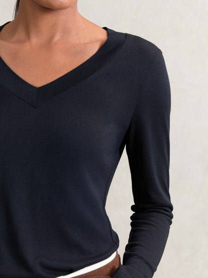 Jersey V-Neck Top in Navy Women | Reiss