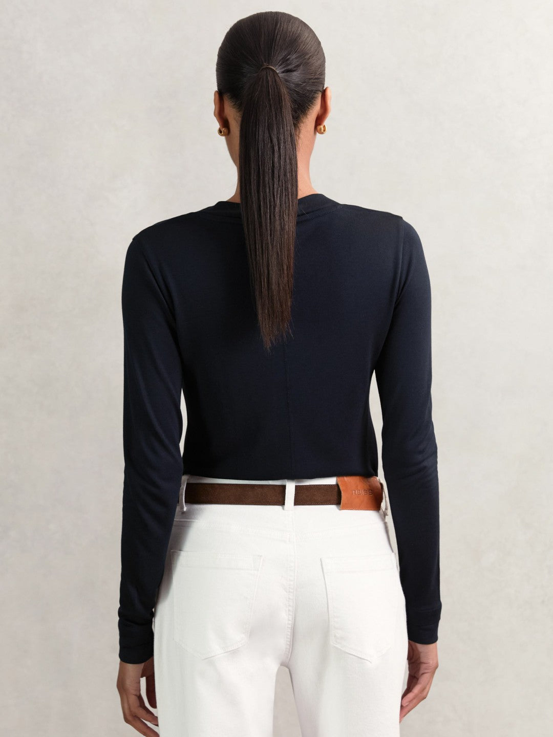 Jersey V-Neck Top in Navy Women | Reiss