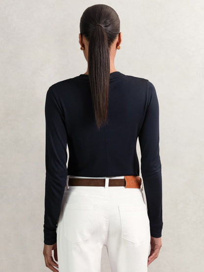 Jersey V-Neck Top in Navy Women | Reiss