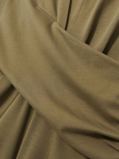 Stretch-Cotton Wrap-Front Collar Top in Khaki Green Women | Reiss