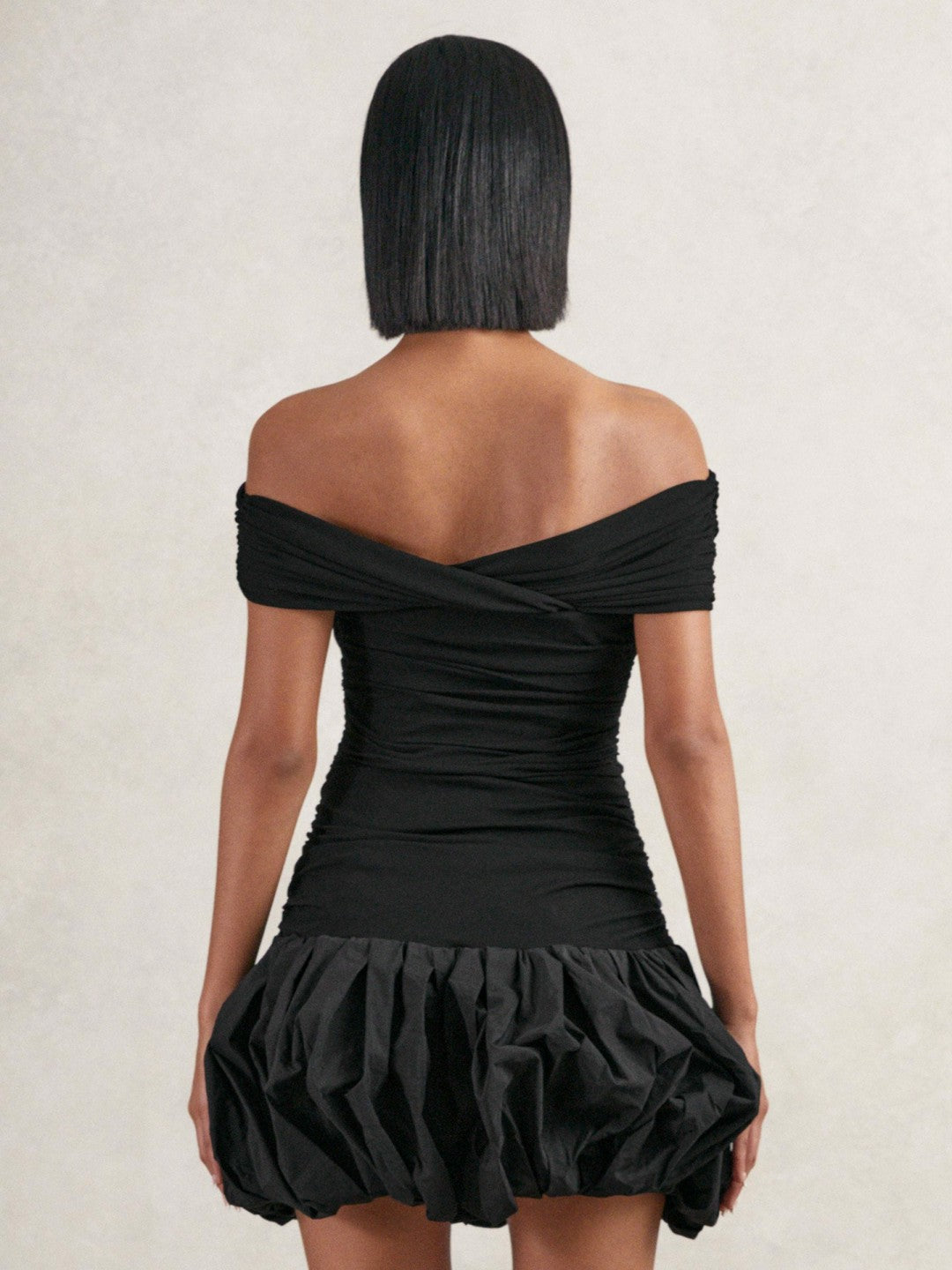 Off-Shoulder Puffball Mini Dress in Black Women | Reiss