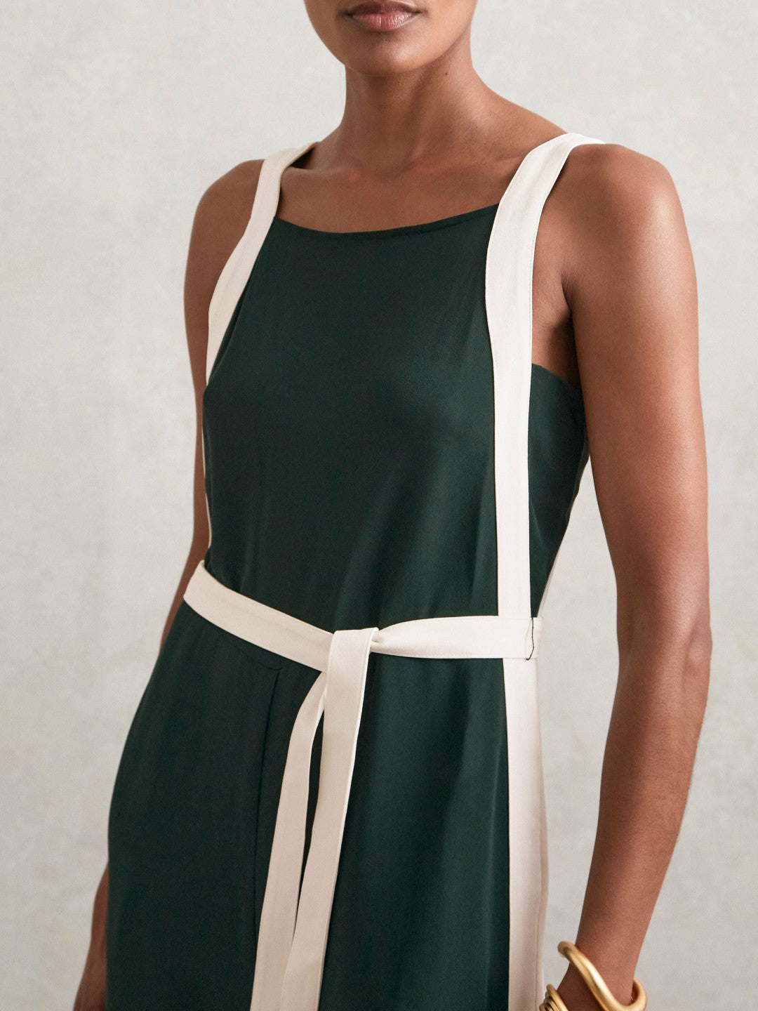 Colourblock Wide Leg Belted Jumpsuit in Dark Green/Cream Women | Reiss