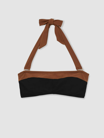 Contrast-Trim Bandeau Bikini Top in Black/Tan Women | Reiss