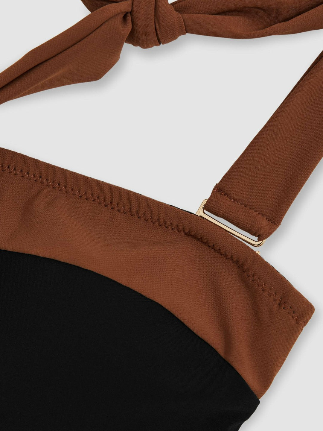 Contrast-Trim Bandeau Bikini Top in Black/Tan Women | Reiss