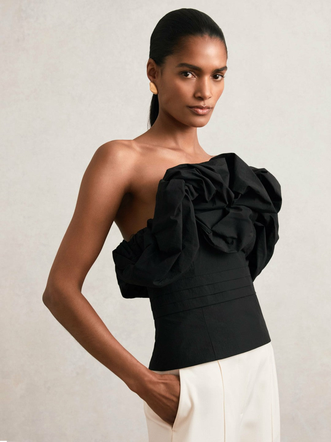 Sculptural Strapless Top in Black Women | Reiss