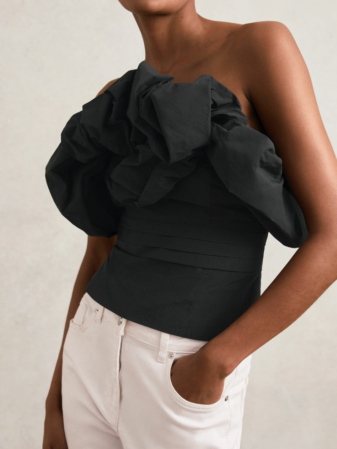 Sculptural Strapless Top in Black Women | Reiss
