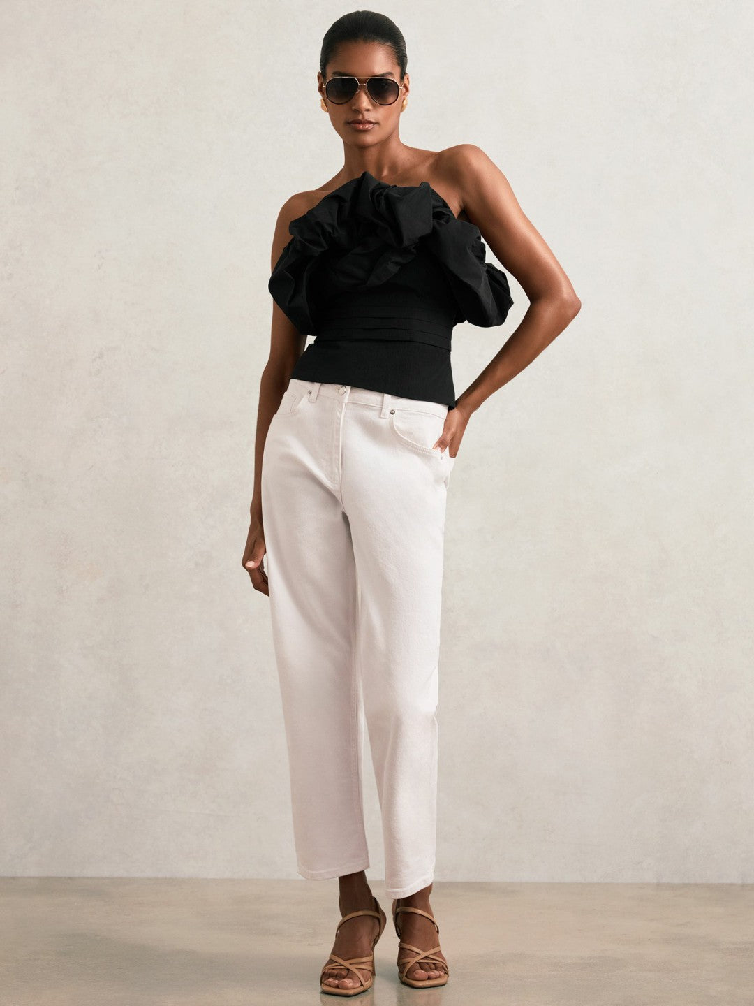Sculptural Strapless Top in Black Women | Reiss