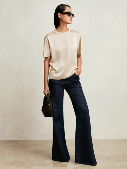 Silk Short-Sleeve Top in Champagne Neutral Women | Reiss