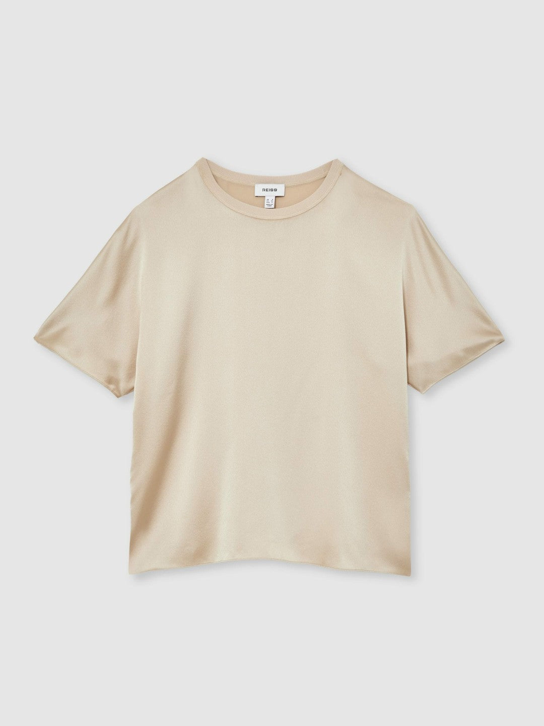 Silk Short-Sleeve Top in Champagne Neutral Women | Reiss