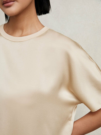 Silk Short-Sleeve Top in Champagne Neutral Women | Reiss