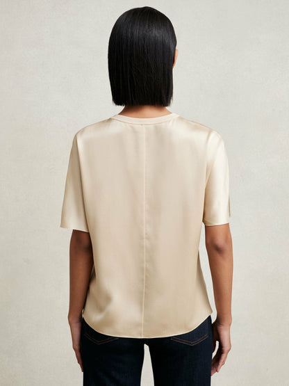 Silk Short-Sleeve Top in Champagne Neutral Women | Reiss