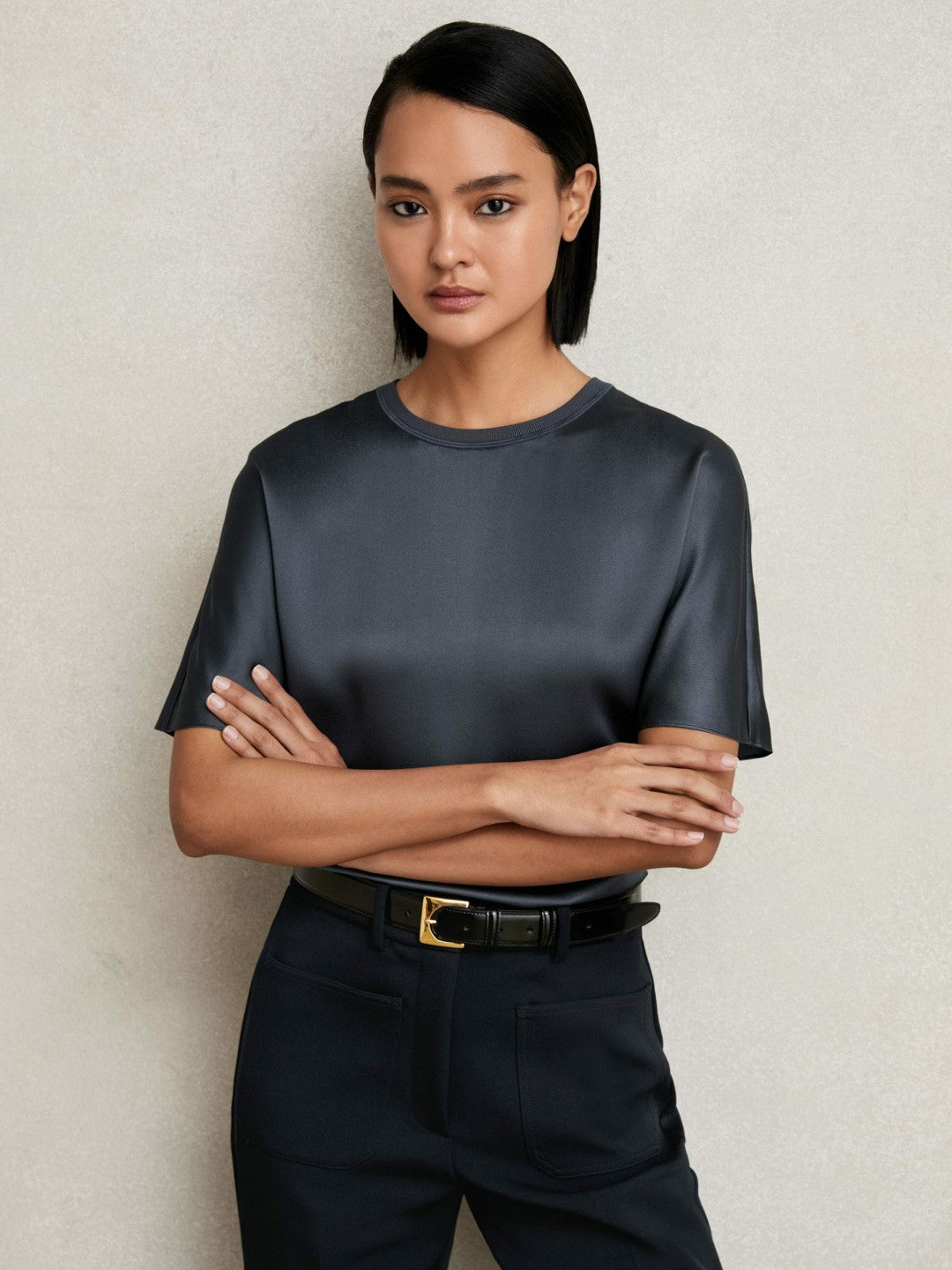 Silk Short-Sleeve Top in Blue Women | Reiss