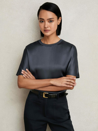 Silk Short-Sleeve Top in Blue Women | Reiss