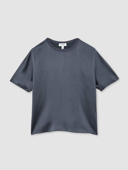Silk Short-Sleeve Top in Blue Women | Reiss