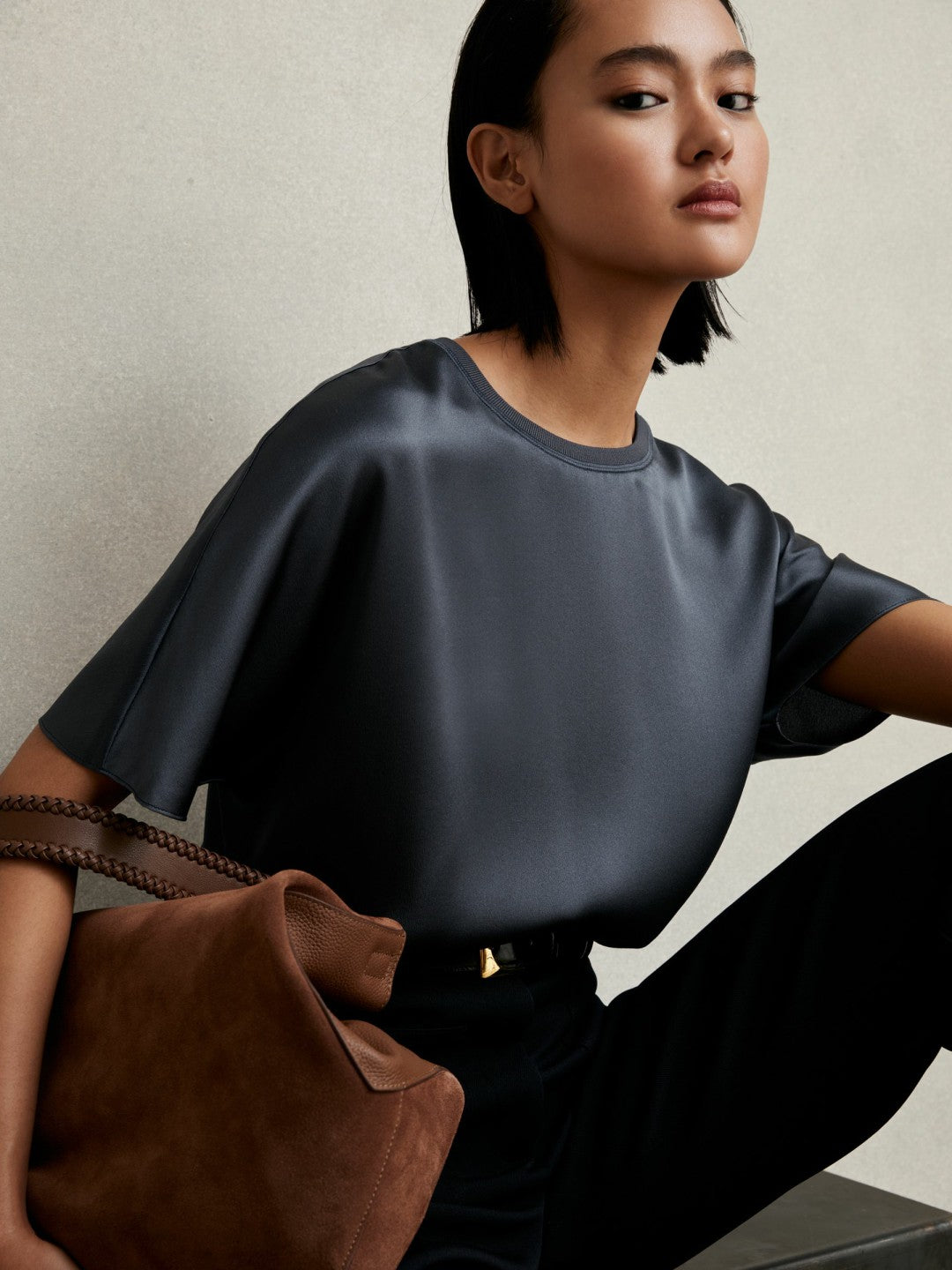 Silk Short-Sleeve Top in Blue Women | Reiss