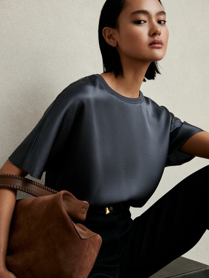 Silk Short-Sleeve Top in Blue Women | Reiss